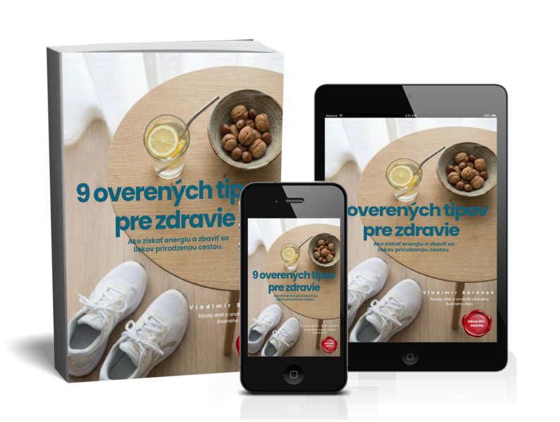 9 tipov kniha mäkká-tablet-iphone Obálka e-booku zdarma: 9 overených tipov pre zdravie a vitalitu od Vlada Baránka
