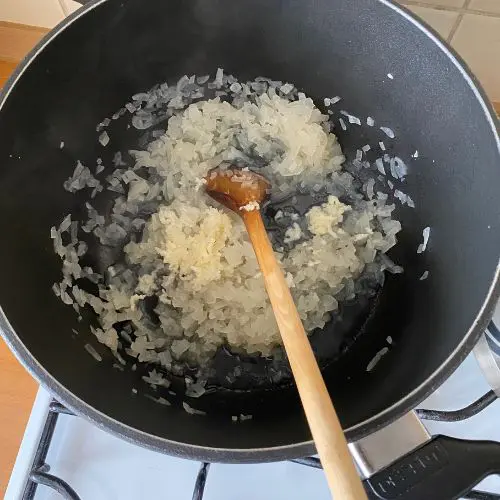 Dusenie cibule na vode s pridaným cesnakom a rascou