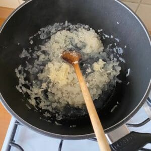 Dusenie cibule na vode s pridaným cesnakom a rascou